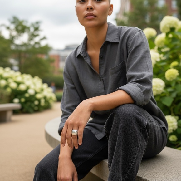 H. Fred Skaggs Signed Sterling Silver Wide Band Ring Modernist MCH | Size 7-7.5 - Picture 2 of 12